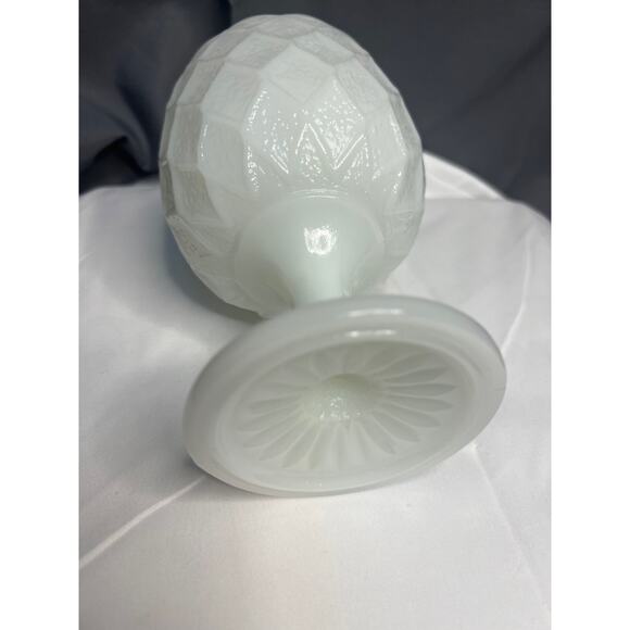 Vintage White Milk Glass Pedestal Goblet Textured Diamond Pattern - Picture 3 of 6